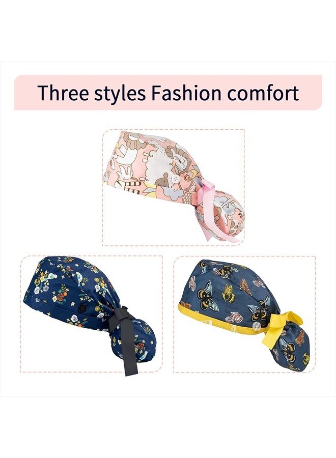 FOHEEL Scrub Hats Women Long Hair Surgery Cap Chemo Hats Cancer Headwear Head Scarfs Bouffant Caps Working Cap with Buttons and Ribbon Tie - Image 4