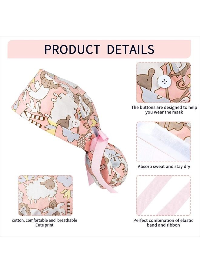 FOHEEL Scrub Hats Women Long Hair Surgery Cap Chemo Hats Cancer Headwear Head Scarfs Bouffant Caps Working Cap with Buttons and Ribbon Tie - Image 3