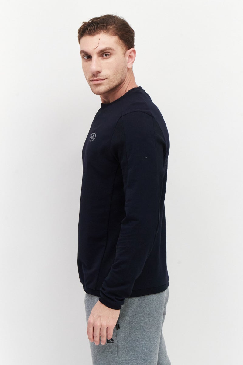 Bugatti Men Crew Neck Long Sleeve Brand Logo Sweatshirt, Navy - Image 4