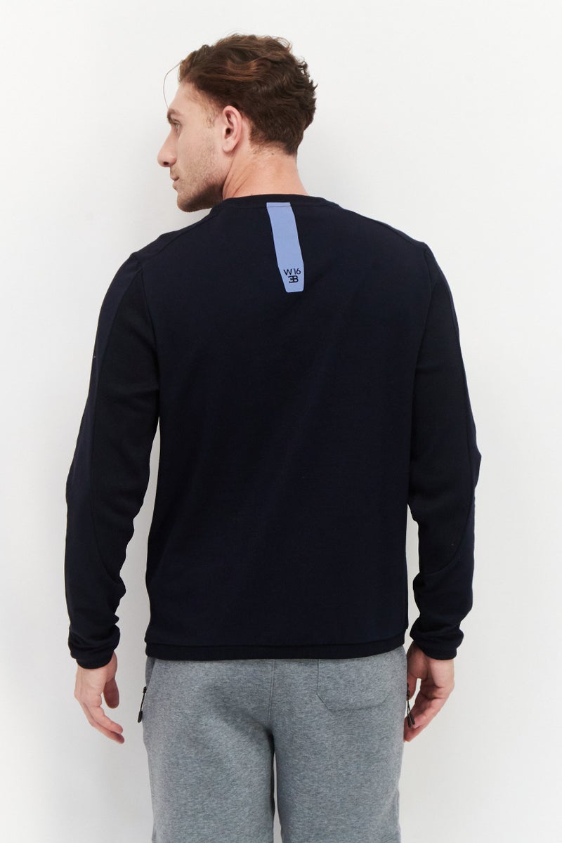 Bugatti Men Crew Neck Long Sleeve Brand Logo Sweatshirt, Navy - Image 3