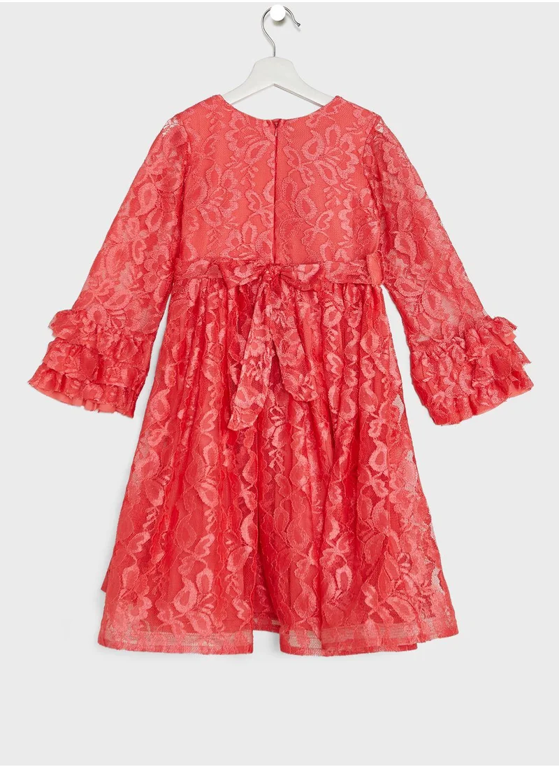 Little Golden Apple Kids Little Solid Lace V neck Dress