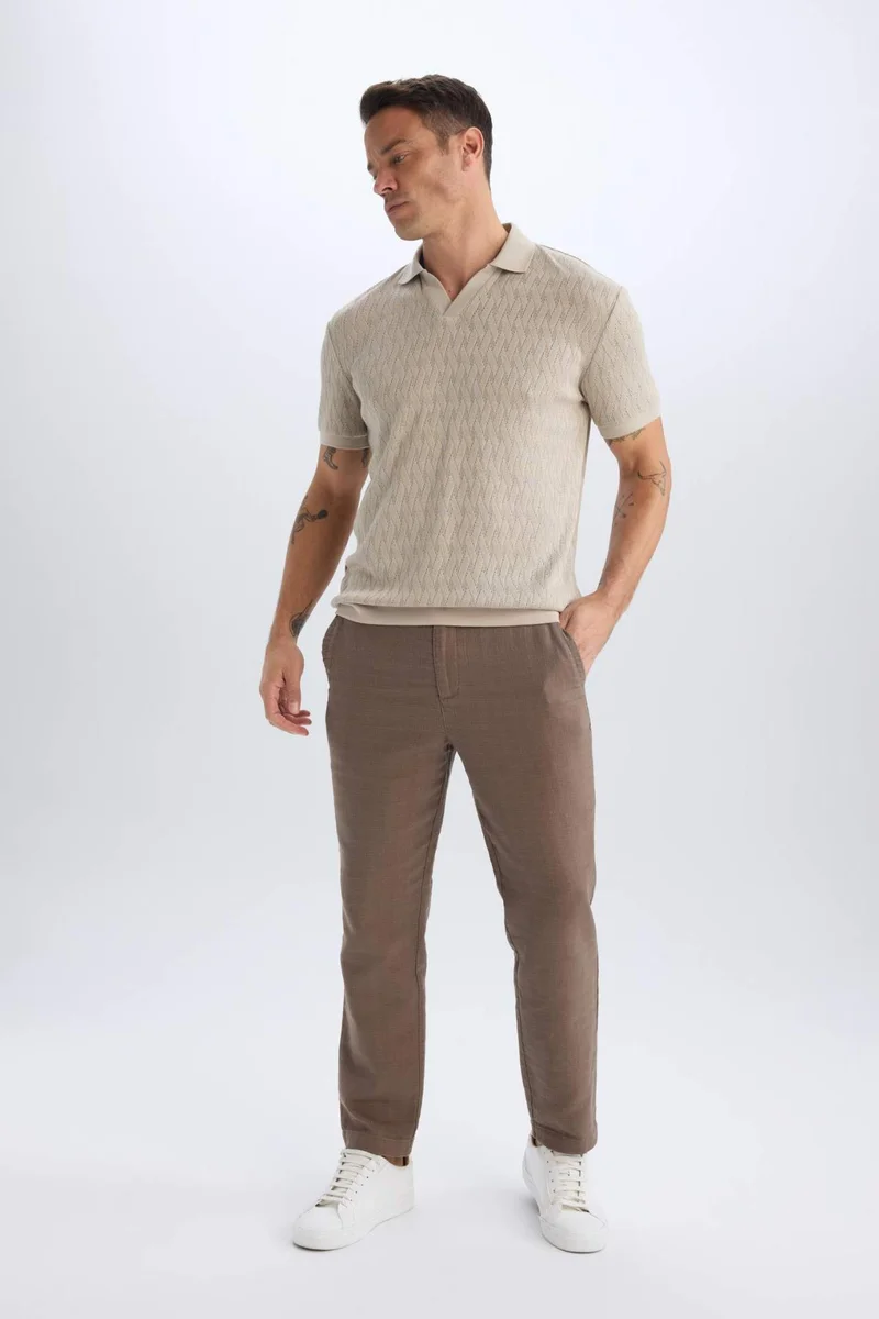 Defacto  Regular Fit Linen Look Straight Leg Cotton Summer Joggers for Men | Best Price UAE