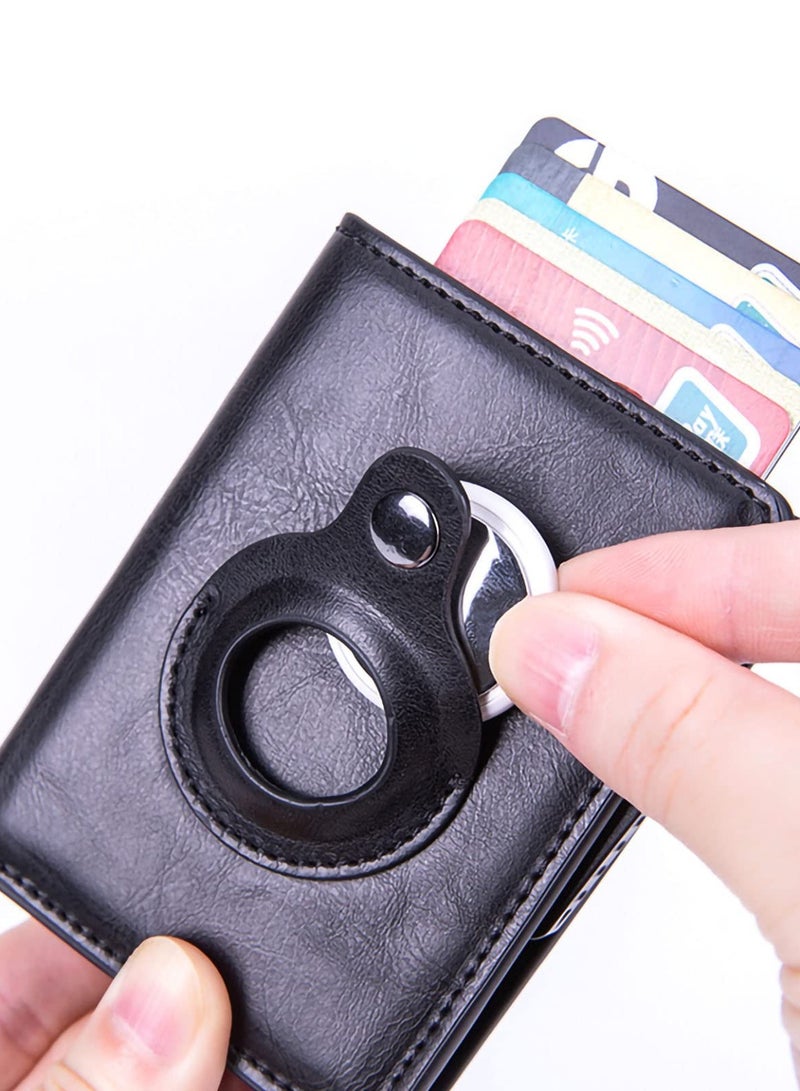 SYOSI Men Airtag Wallet Simple Credit Card Wallet Ultra-thin Pu Leather Money Clip Automatic Pop-Up Pocket Wallet (Black)  - Image 3