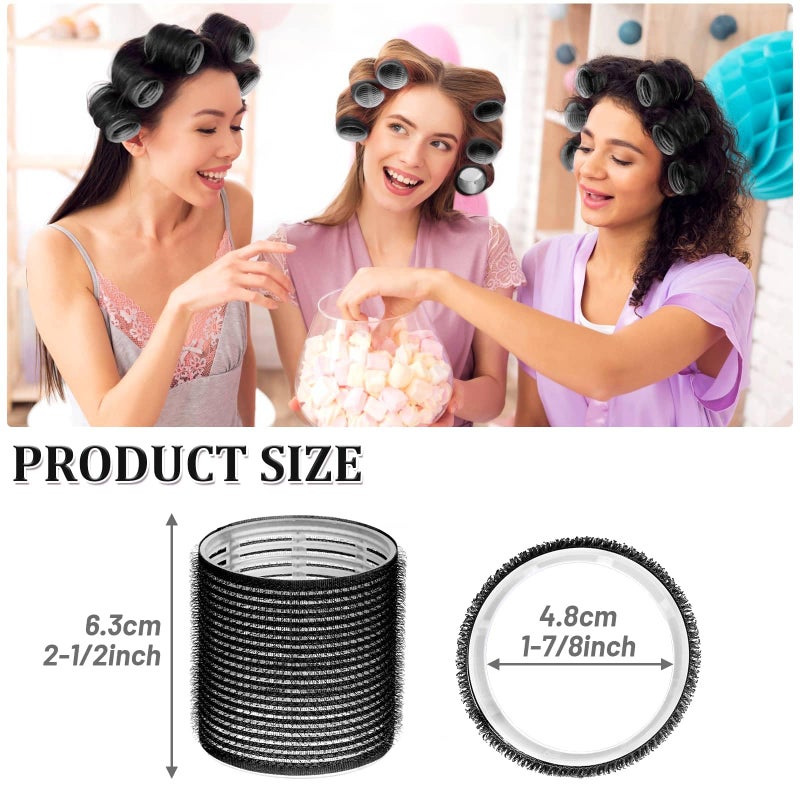 Acejoz Big Self-Grip Hair Curlers Rollers with Stainless Steel Duckbill Clips for Long, Medium, Thick Hair and Bangs Volume (Black) - Image 2