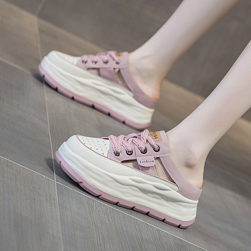 Ladies Hollow-Out Leather Chunky Sneakers Summer 2024 M2362 Pink