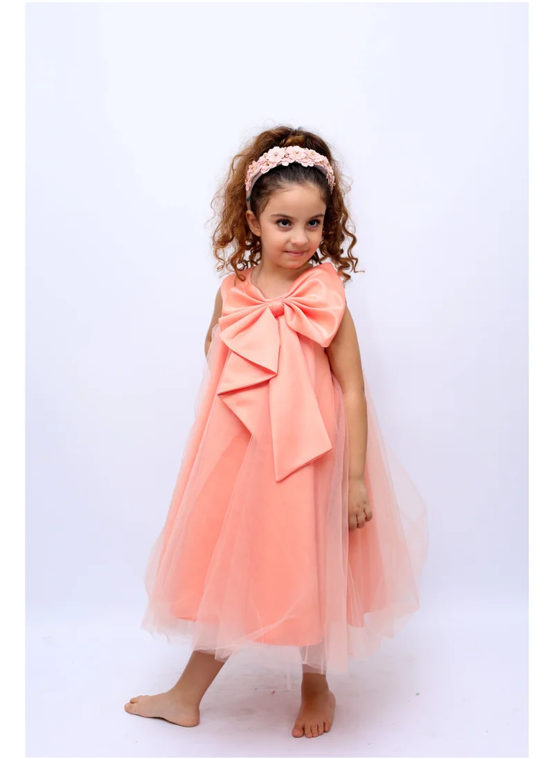D'Daniela Big Bow Front party dress Peach