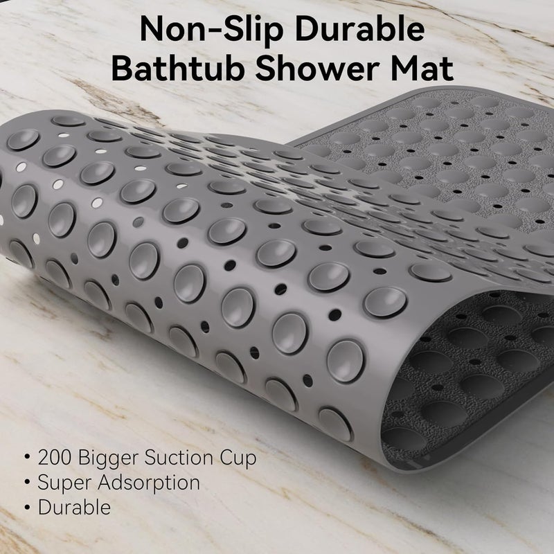 BIYALI PVC Anti Slip Silicone Shower Bath Mat Mold Resistant Silicone Rubber Bath Mat for Bathtub and Shower Bathroom Anti Slip Mat with Suction Cups Drain Holes Grey SoftPebble100x40 cm - Image 3