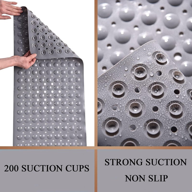 BIYALI PVC Anti Slip Silicone Shower Bath Mat Mold Resistant Silicone Rubber Bath Mat for Bathtub and Shower Bathroom Anti Slip Mat with Suction Cups Drain Holes Grey SoftPebble100x40 cm - Image 2