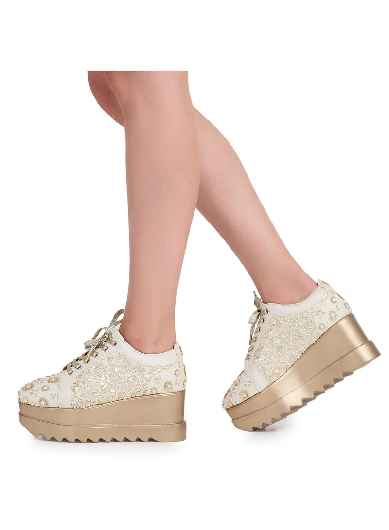 Anaar Anaar Checkmate WEDGE SNEAKERS, Womens Festive, Special Occasion and Partywear Premium Shoes