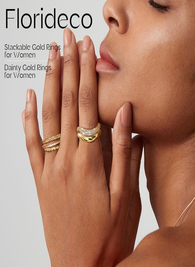Florideco Stackable Rings for Women Non Tarnish Dainty 14K Gold Plated Stacking Cubic Zirconia Thumb Ring Set Trendy Statement Chunky Band Rings Promise Engagement Rings Size 6-10, Metal, Cubic - Image 4