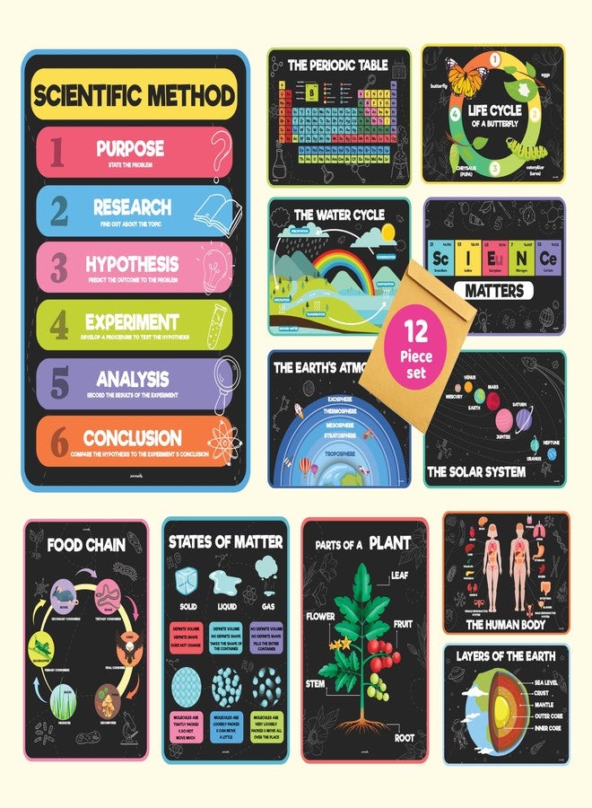 jackinthebox 12 Science Posters for Classroom - 12 x 17 inches Laminated, Middle School Science Posters, Science school room Decor, Science Bulletin Board Sets for Kids - Image 1