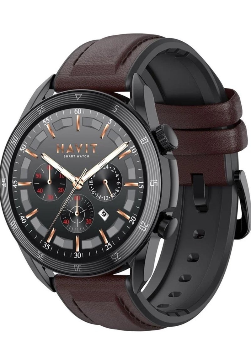 havit Smart Watch for Men and Women – AMOLED Always-On Display, Bluetooth Calling, IP68 Water Resistant, Heart Rate & Sleep Monitoring, 100+ Sports Modes, Wireless Charging, Fitness Tracker with Smart Notifications, Customizable Watch Faces – for Android and iOS (Brown/Black) - Image 1