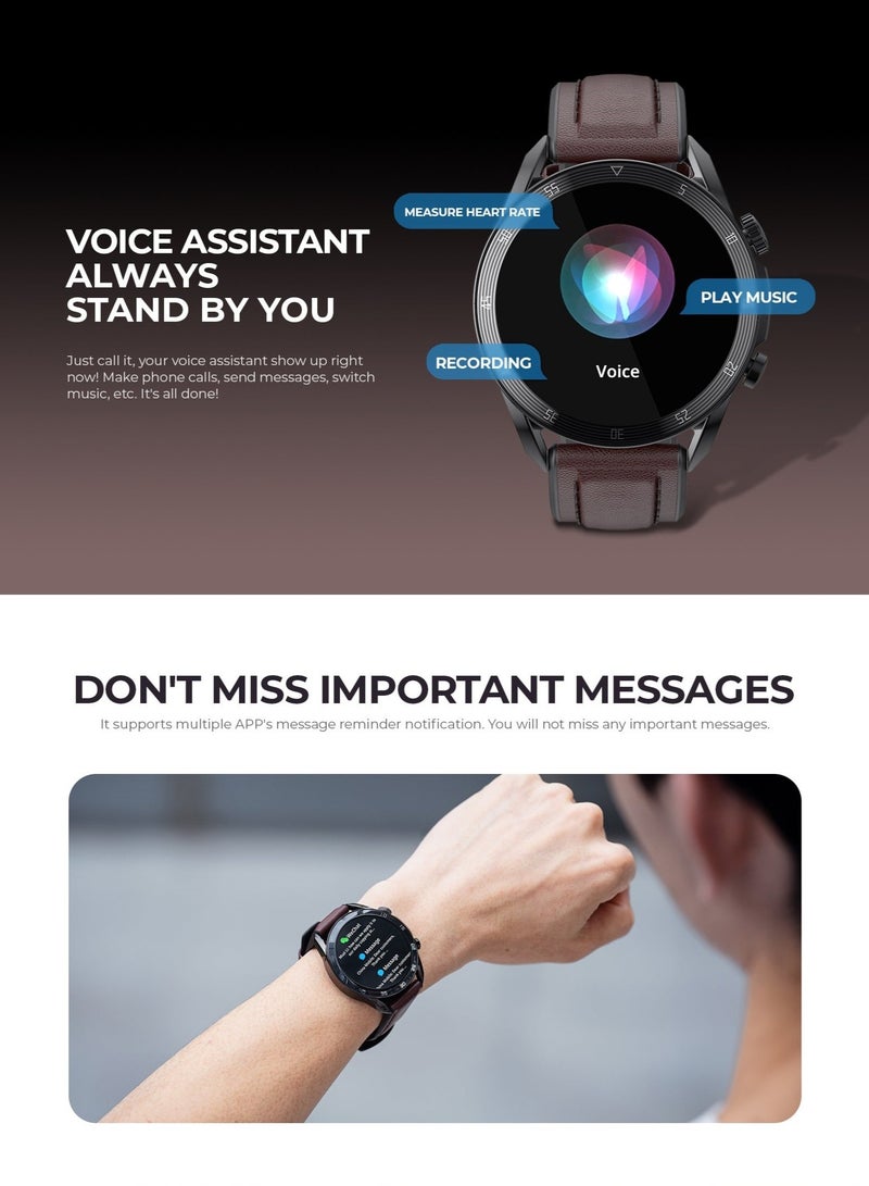 havit Smart Watch for Men and Women – AMOLED Always-On Display, Bluetooth Calling, IP68 Water Resistant, Heart Rate & Sleep Monitoring, 100+ Sports Modes, Wireless Charging, Fitness Tracker with Smart Notifications, Customizable Watch Faces – for Android and iOS (Brown/Black) - Image 4