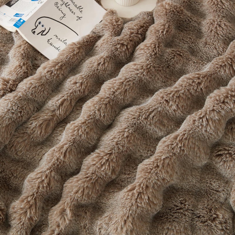 COOVA Faux Rabbit Fur & Flannel Throw Blanket 60x80 Inch - Luxury Fuzzy & Cozy Soft Twin Size Blanket for All Seasons  Breathable and Comfortable for Bed  Couch  and Camping Cationic Brown - Image 5