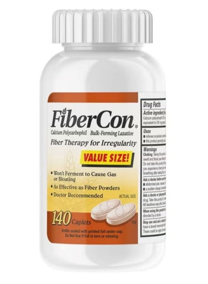 Fibercon (Caplets) Fiber Therapy For Regularity With Calcium Polycarbophil, 140 Count - Image 1