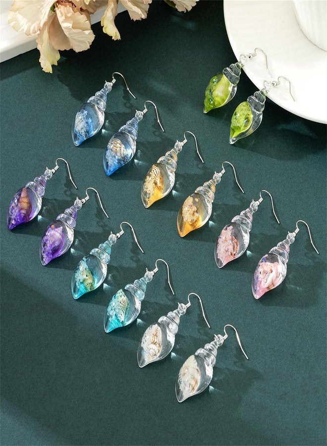IS4U Vintage Conch Earrings,Colorful Transparent Glow In The Dark Shell Dangle Ear Resin Creative Sea Creature Earrings Summer Jewelry (Blue) - Image 4
