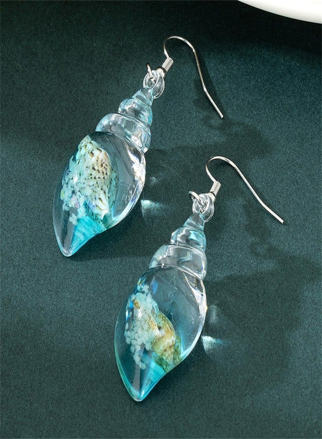 IS4U Vintage Conch Earrings,Colorful Transparent Glow In The Dark Shell Dangle Ear Resin Creative Sea Creature Earrings Summer Jewelry (Blue) - Image 3