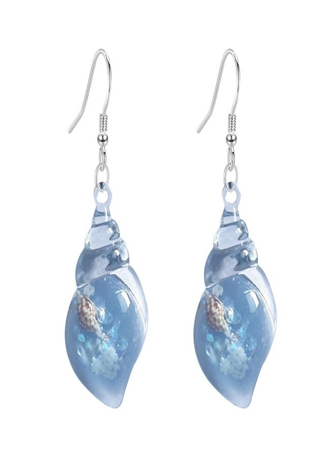 IS4U Vintage Conch Earrings,Colorful Transparent Glow In The Dark Shell Dangle Ear Resin Creative Sea Creature Earrings Summer Jewelry (Blue) - Image 1