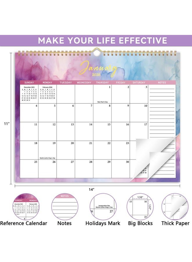 PIOOJK 2026 Wall Calendar 12 Months, Wall Calendar from January 2026 to December 2026, Large Hanging Calendar with Thick Paper, Perfect for Office and Home Monthly Organizing & Planning, 14"x11" - Image 3