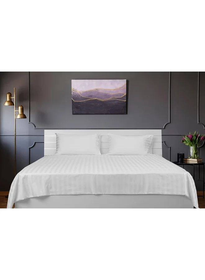 Hotel Linen Klub Hotel Linen Klub Queen Bed Sheet Set - 3 Pieces, Premium 100% Cotton Sateen with 250 Thread Count, Elegant 1-Inch Stripe Design, Size: 240 x 260 cm + 2 Pillowcases (50 x 75 cm), Crisp White Finish