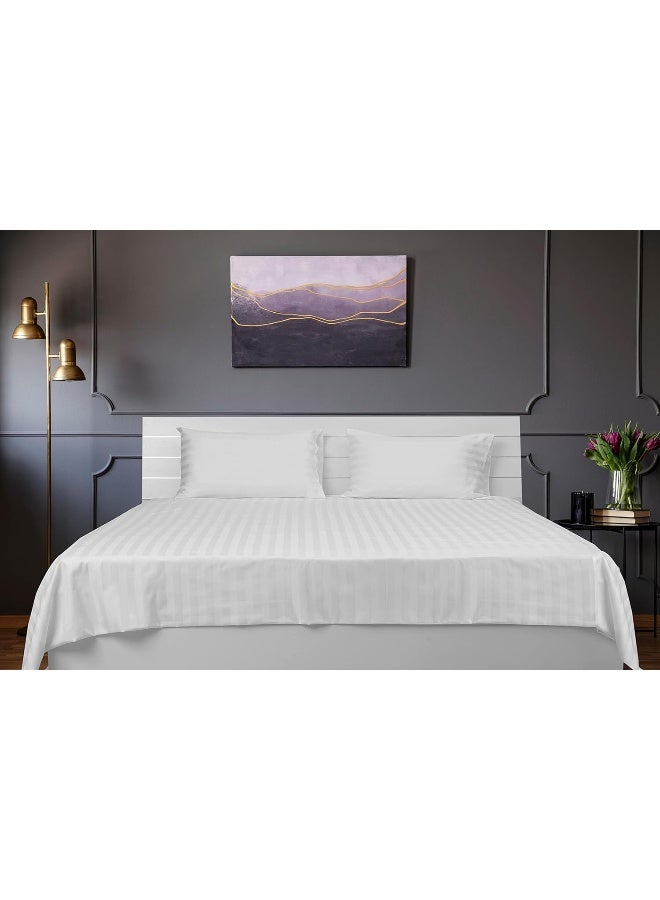 Hotel Linen Klub Hotel Linen Klub Queen Bed Sheet Set - 3 Pieces, Premium 100% Cotton Sateen with 250 Thread Count, Elegant 1-Inch Stripe Design, Size: 240 x 260 cm + 2 Pillowcases (50 x 75 cm), Crisp White Finish - Image 1