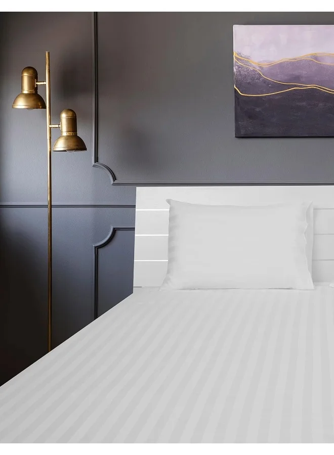 Hotel Linen Klub Hotel Linen Klub Queen Bed Sheet Set - 3 Pieces, Premium 100% Cotton Sateen with 250 Thread Count, Elegant 1-Inch Stripe Design, Size: 240 x 260 cm + 2 Pillowcases (50 x 75 cm), Crisp White Finish