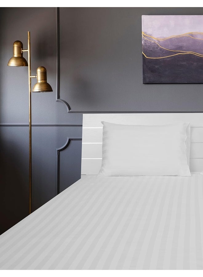 Hotel Linen Klub Hotel Linen Klub Queen Bed Sheet Set - 3 Pieces, Premium 100% Cotton Sateen with 250 Thread Count, Elegant 1-Inch Stripe Design, Size: 240 x 260 cm + 2 Pillowcases (50 x 75 cm), Crisp White Finish - Image 2