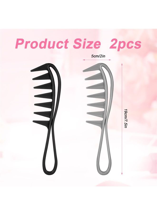SAVITA 2 قطع مشط واسع الأسنان، أمشاط كبيرة ذات نسيج مشط واسع لتمويج الشعر بأنياب سمكة القرش لأدوات تصفيف الشعر للشعر المجعد والرطب والمجعد والسميك والباربر وصالون التجميل، للنساء والرجال (أسود) - Image 2