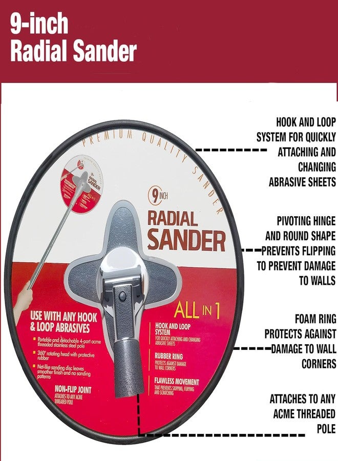SACKORANGE 9 Inch Radial Hand Drywall Sander with 3 PCS Pole (4 Ft Long)-Premium Wall Cleaning and Polishing Tool with Hook and Loop System-A Unique Metal Pivoting Hinge Drywall Sander - Image 2
