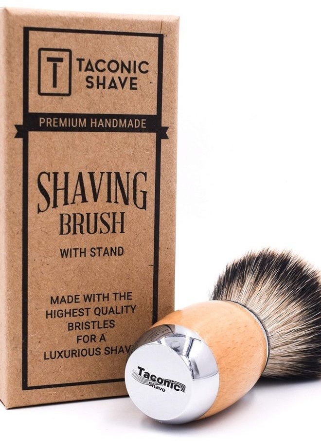 taconic shave 's Extra Dense 100% 3-Band Silvertip Badger Luxury Shaving Brush –Deluxe Beechwood and Chrome Handle - Shaving Stand Included 