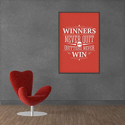 Inephos Winners Never Quit Inspirational Poster Print (Size: 8 inch X 12 inch, Framed, Laminated Print) - Image 1