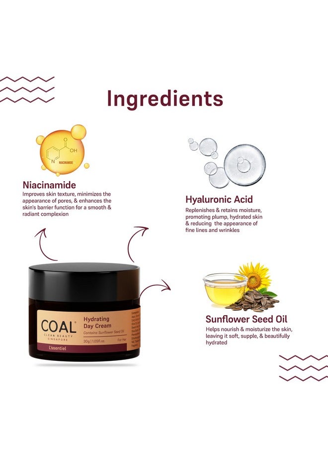 COAL CLEAN BEAUTY - Hydrating Day Cream With Hyaluronic Acid & Cocoa-Shea Butter | Moisturizes & Hydrates Skin | Women | All Skin Types | 30G - Image 1