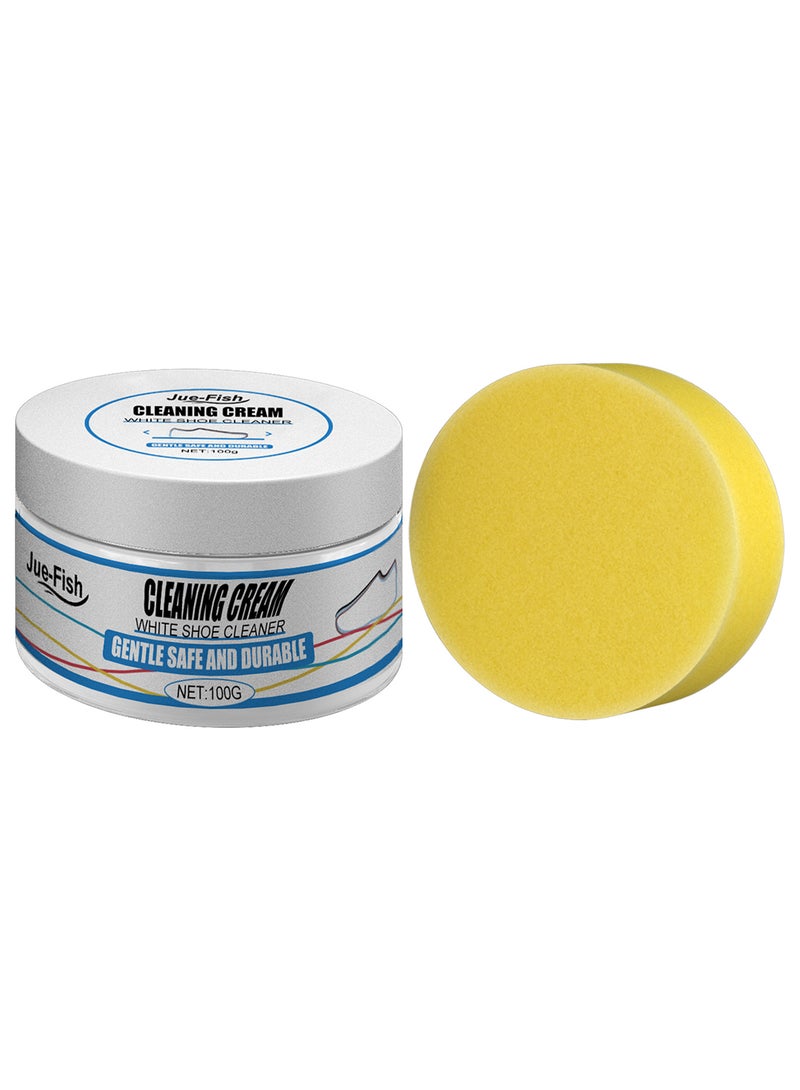 JUE-FISH White Shoe Cleaner, Gentle Deep Cleaning Brighten Polish and Smooth Leather Shoes and Boots, Sneaker Cleaner, White Shoes Cleaning Cream 100g  - Image 1