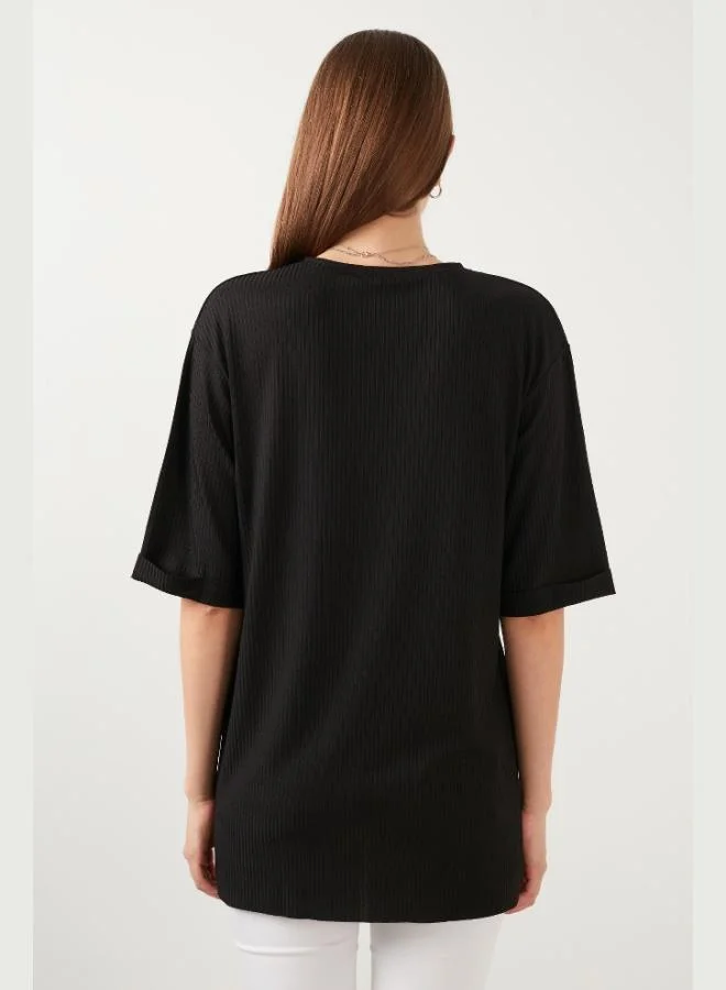 Lela Lela Oversize Crew Neck Blouse with Slit Detail Women's Blouse 5863683