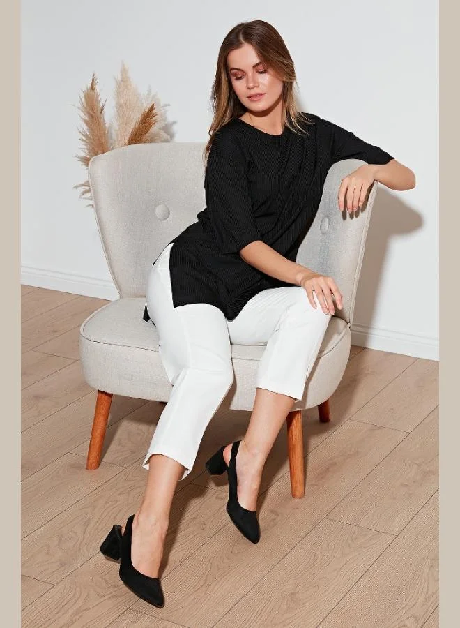 Lela Lela Oversize Crew Neck Blouse with Slit Detail Women's Blouse 5863683