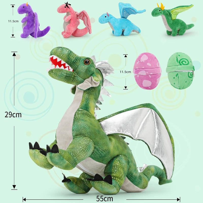 MorisMos 55 cm Standing Dragon Cuddly Toy with Baby in Belly, Green Large Plush Dragon Cuddly Toys XXL, Fluffy Stuffed Toy Dragor Dragon Teddys Gift for Boys - Image 4