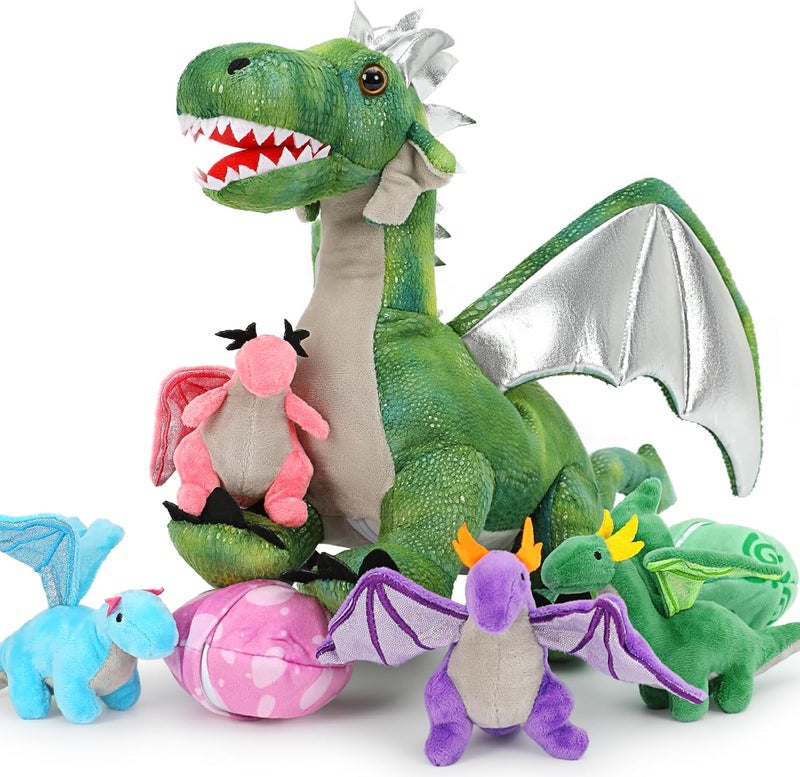 MorisMos 55 cm Standing Dragon Cuddly Toy with Baby in Belly, Green Large Plush Dragon Cuddly Toys XXL, Fluffy Stuffed Toy Dragor Dragon Teddys Gift for Boys - Image 1