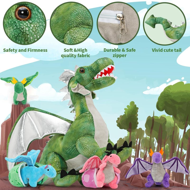 MorisMos 55 cm Standing Dragon Cuddly Toy with Baby in Belly, Green Large Plush Dragon Cuddly Toys XXL, Fluffy Stuffed Toy Dragor Dragon Teddys Gift for Boys - Image 3