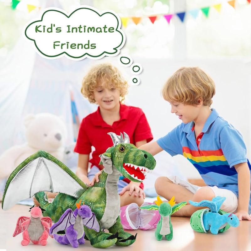 MorisMos 55 cm Standing Dragon Cuddly Toy with Baby in Belly, Green Large Plush Dragon Cuddly Toys XXL, Fluffy Stuffed Toy Dragor Dragon Teddys Gift for Boys - Image 5