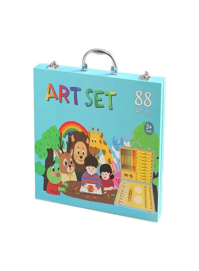 Invite Enterprise Portable Art Set- Drawing Art Supplies Includes Oil Pastels, Colored Pencils, Watercolor Pens, Watercolors For Kids & Adults(88 Pcs,Blue) - Image 1