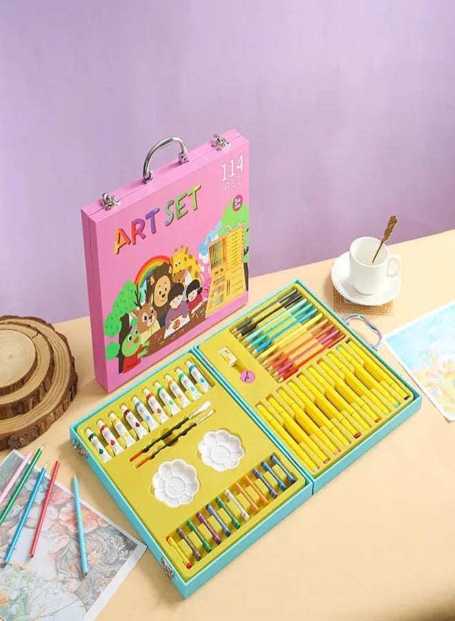 Invite Enterprise Portable Art Set- Drawing Art Supplies Includes Oil Pastels, Colored Pencils, Watercolor Pens, Watercolors For Kids & Adults(88 Pcs,Blue) - Image 4
