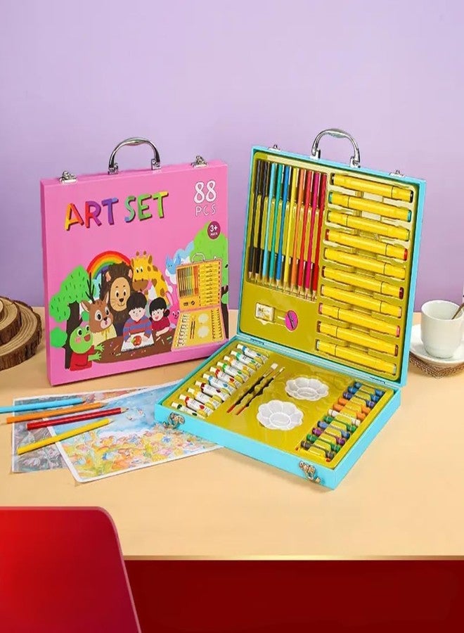 Invite Enterprise Portable Art Set- Drawing Art Supplies Includes Oil Pastels, Colored Pencils, Watercolor Pens, Watercolors For Kids & Adults(88 Pcs,Blue) - Image 2