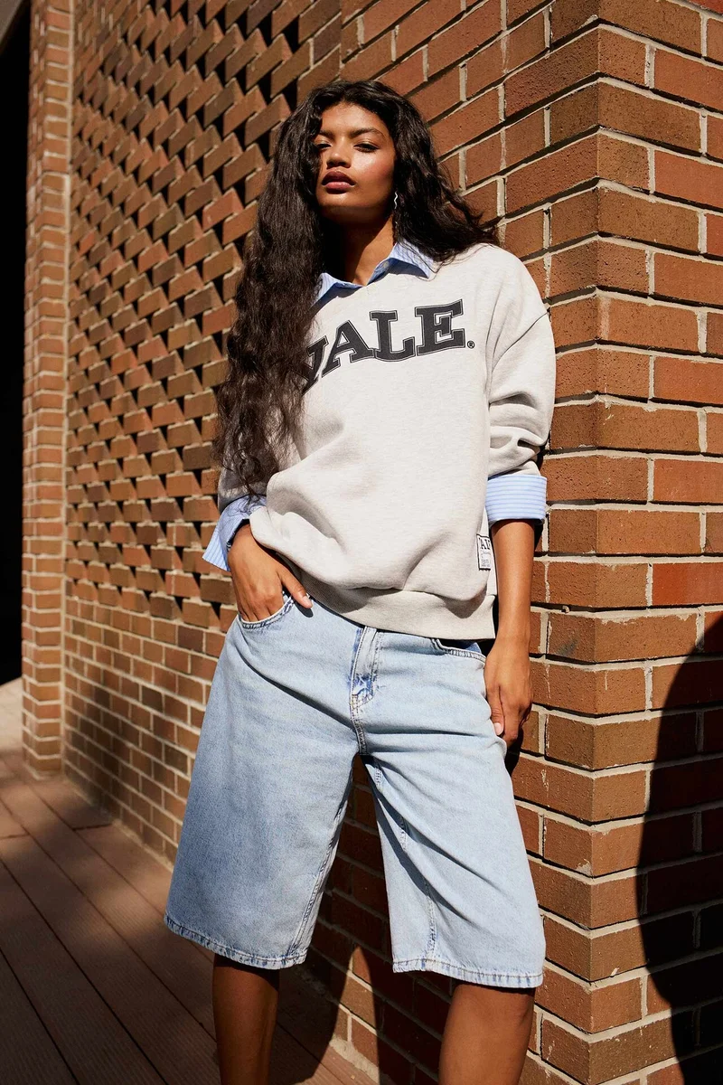 ديفاكتو High Waist Denim Bermuda Shorts