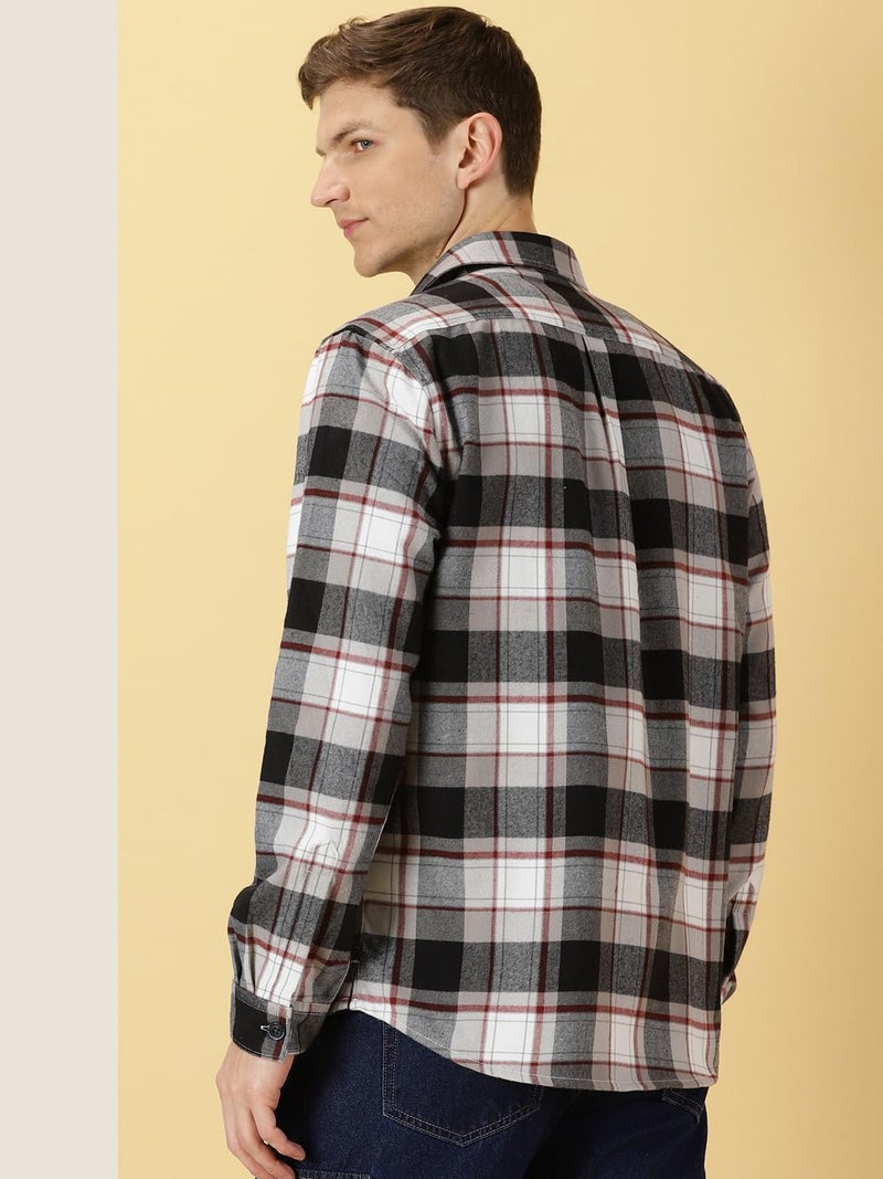 Thomas Scott Men Classic Spread Collar Long Sleeves Checkered Shacket (Black, Large) - Image 4