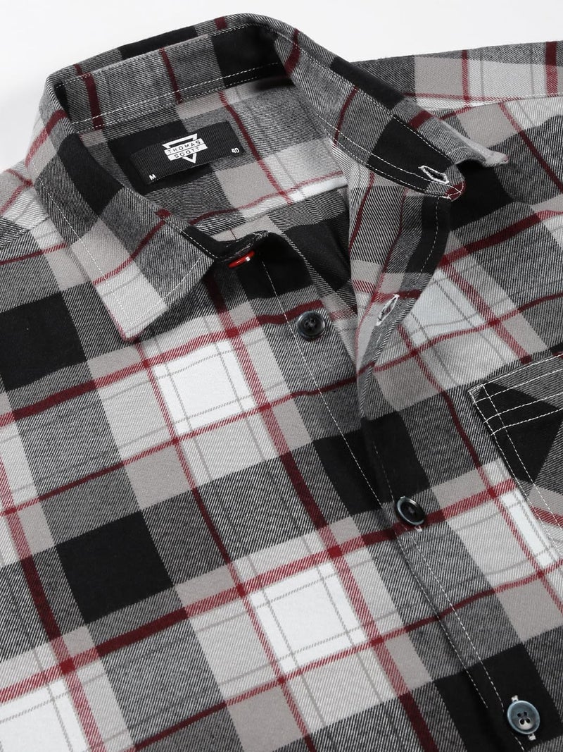 Thomas Scott Men Classic Spread Collar Long Sleeves Checkered Shacket (Black, Large) - Image 5