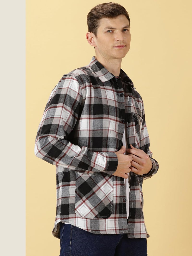 Thomas Scott Men Classic Spread Collar Long Sleeves Checkered Shacket (Black, Large) - Image 2