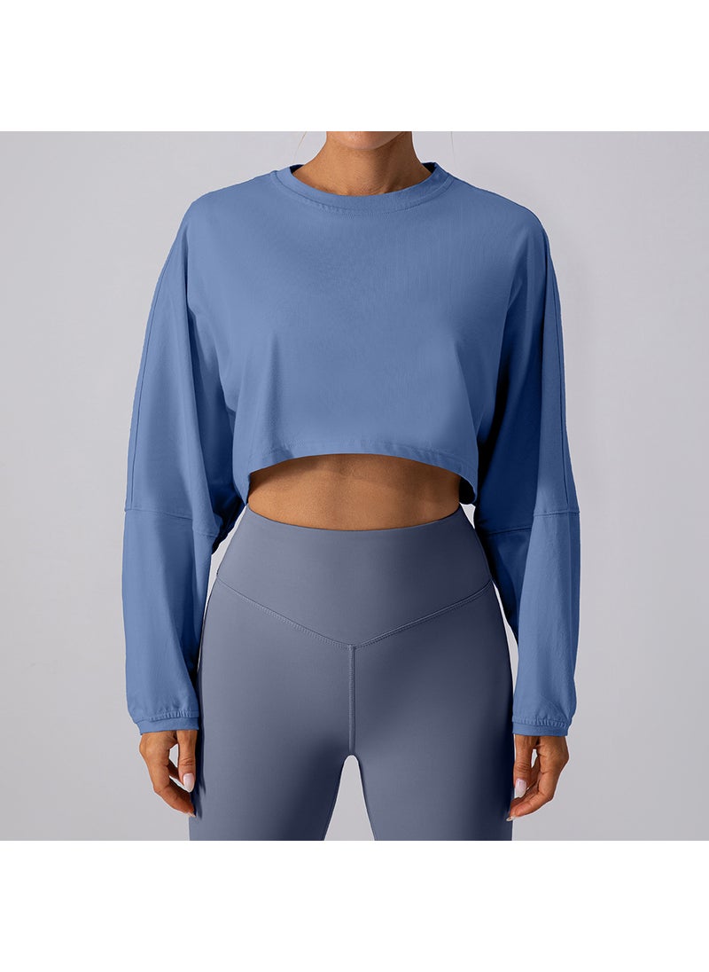 Generic - Casual Long-Sleeve Crop Top Sweatshirt for Women Gray and blue - Image 1