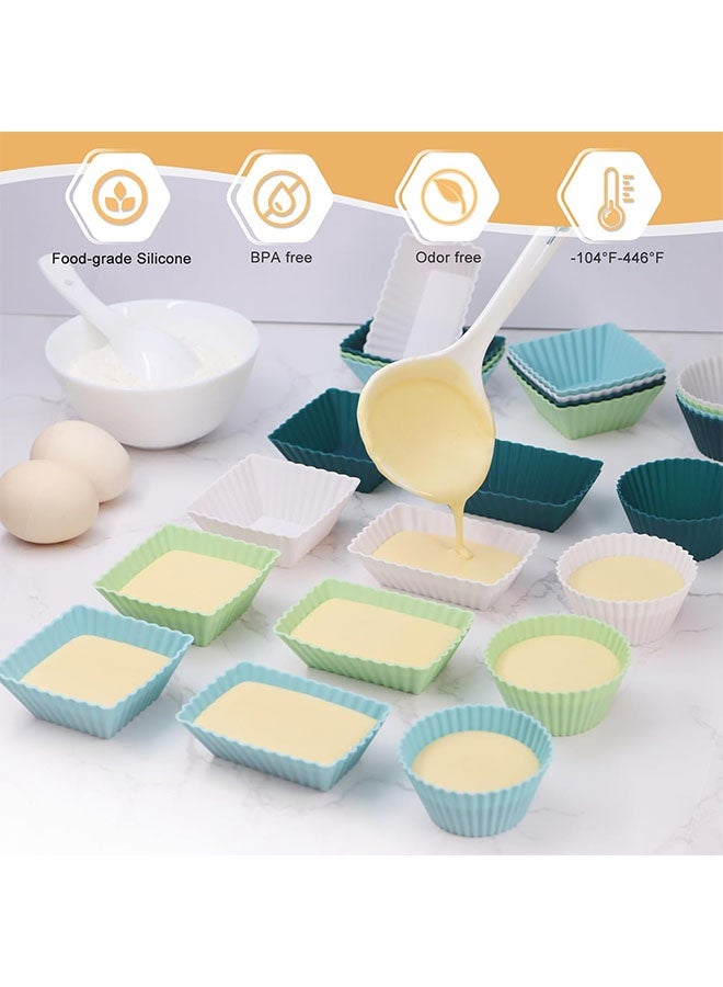 عبوة من 24 قالب مافن سيليكون، قوالب كب كيك قابلة لإعادة الاستخدام للخبز، فواصل علبة غداء بينتو بثلاثة أشكال - دائرية ومربعة ومستطيلة - Image 2