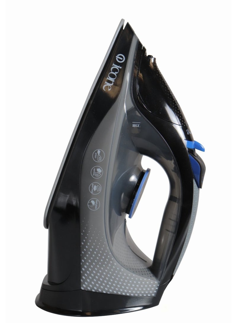 iCone Steam Iron 2400W - 300ml Water Tank - Powerful Continuous Steam - 220-240V - 50/60Hz - Multiple Functions - Ironing, Steaming, Spraying and Drying - Temperature Control - Overheat Protection - Black - SW-628 - Image 2