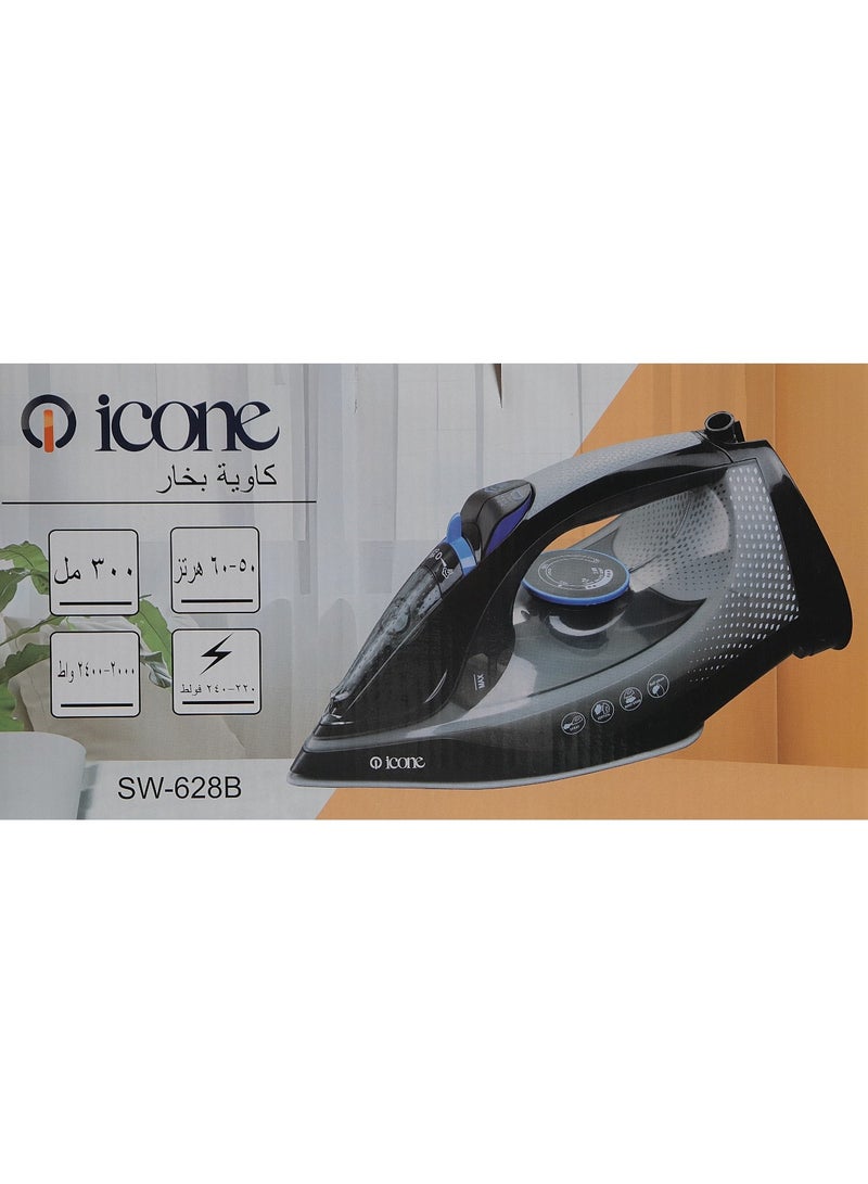 iCone Steam Iron 2400W - 300ml Water Tank - Powerful Continuous Steam - 220-240V - 50/60Hz - Multiple Functions - Ironing, Steaming, Spraying and Drying - Temperature Control - Overheat Protection - Black - SW-628 - Image 4